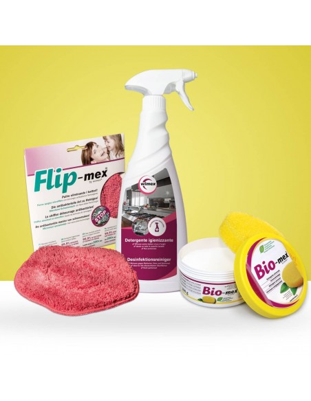 Kit pulito sicuro: Bio-mex pasta pulente, panno Flip-mex, detersivo  igienizzante spray.