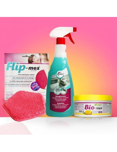 Kit "Calcare byebye" | Bio-mex detergente universale 300gr - Scioglicalcare all'acido citrico - Panno spugna Flip-mex