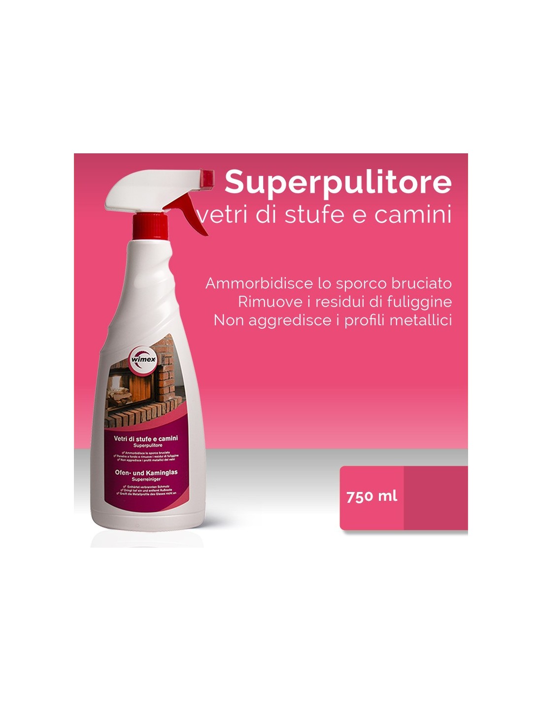 Wohnkult 12 x 300 ml detergente per vetri per caminetti stufa in maiolica  vetro per caminetti effetto automatico ad alta resa -  Italia