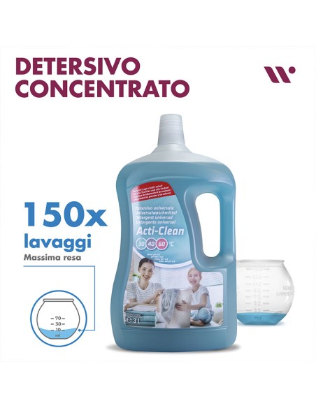 Acti-clean detersivo per bucato. Superconcentrato, con pallina dosatrice. 3 litri