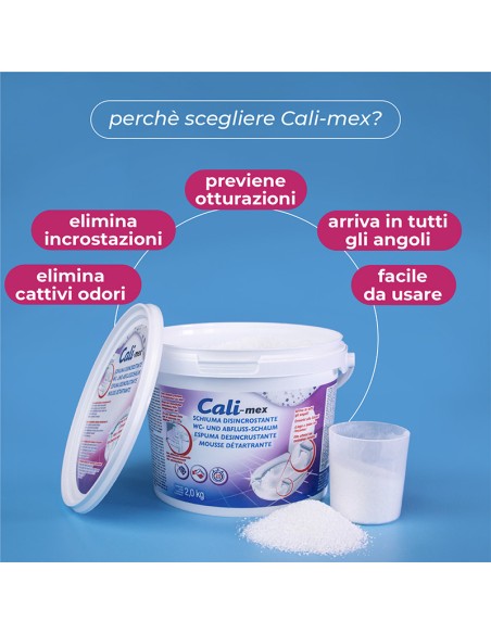 Cali-mex polvere pulizia e manutenzione scarichi a base di acido citrico. 1kg